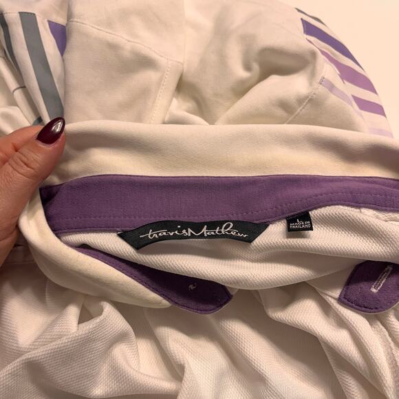 Travis Mathew White Striped Barton Creek Polo T-Shirt Size Large - Picture 6 of 10